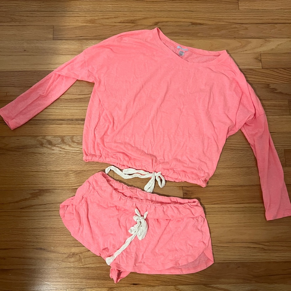Women's Pink Long Sleeve Top and Shorts Set